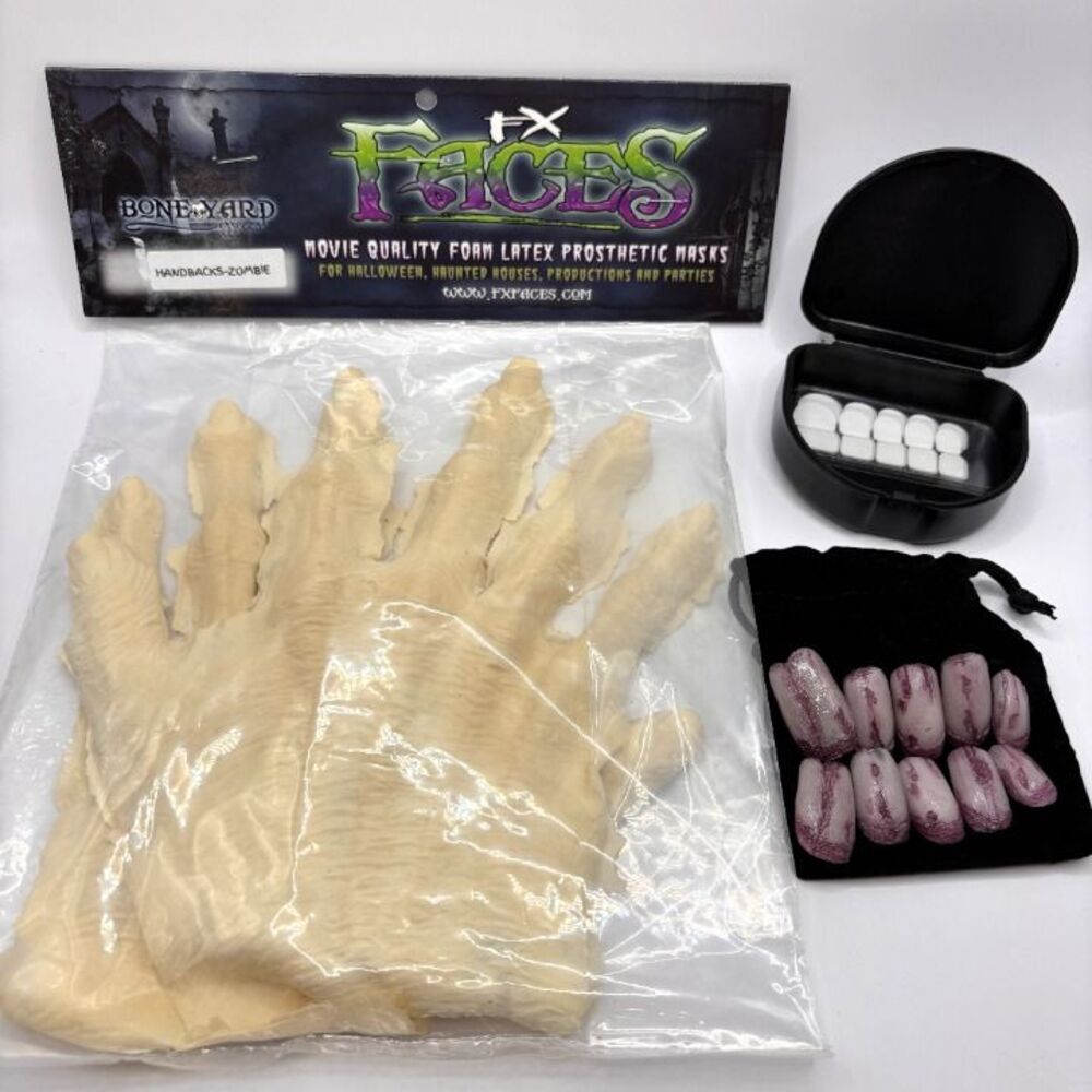 Zombie Handbacks FX Faces Latex & Zombie Nails Costume Cosplay Adult Size - New